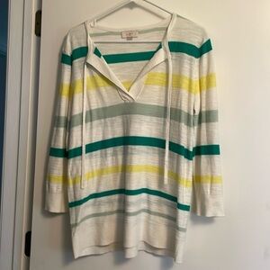 Loft outlet sz M, women’s V-neck striped sweater. Three quarter sleeves.